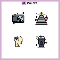 4 Universal Filledline Flat Color Signs Symbols of dad save camera goal user Editable Vector Design Elements