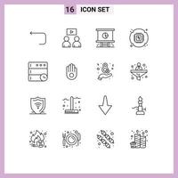 Group of 16 Modern Outlines Set for server hardware businessman processor chip Editable Vector Design Elements