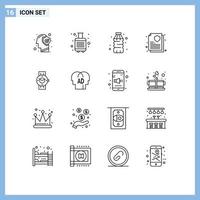 Group of 16 Outlines Signs and Symbols for smart watch document tourist insurance policy water Editable Vector Design Elements