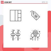 Pack of 4 Modern Filledline Flat Colors Signs and Symbols for Web Print Media such as grid balloon label custom earrings day Editable Vector Design Elements