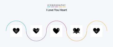 Heart Glyph 5 Icon Pack Including beat. love. tick. heart. favorite vector