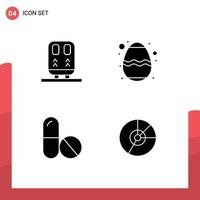 4 User Interface Solid Glyph Pack of modern Signs and Symbols of back science transportation food pie Editable Vector Design Elements