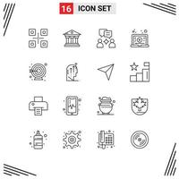 16 Universal Outline Signs Symbols of target darts man video learning Editable Vector Design Elements