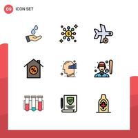 Modern Set of 9 Filledline Flat Colors and symbols such as mind chart landing property house Editable Vector Design Elements