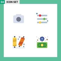 Set of 4 Commercial Flat Icons pack for camera candy ui options halloween Editable Vector Design Elements