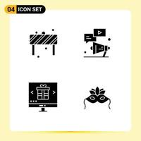 User Interface Pack of 4 Basic Solid Glyphs of attention buy sign youtube internet Editable Vector Design Elements