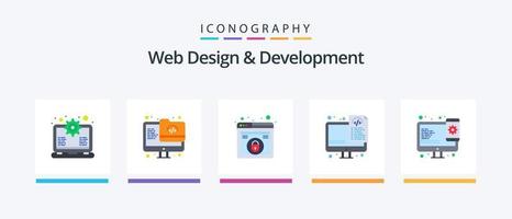 web diseño y desarrollo plano 5 5 icono paquete incluso sensible. archivos. diseño. programación. codificación. creativo íconos diseño vector