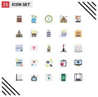 25 User Interface Flat Color Pack of modern Signs and Symbols of screen station add police round Editable Vector Design Elements