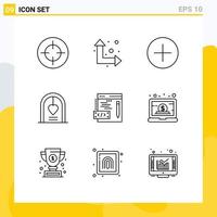 User Interface Pack of 9 Basic Outlines of web coding circle wedding love Editable Vector Design Elements