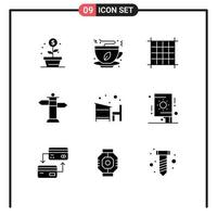 9 User Interface Solid Glyph Pack of modern Signs and Symbols of education chair grid street navigation Editable Vector Design Elements