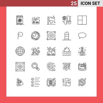 Set of 25 Vector Lines on Grid for mouse globe user global global Editable Vector Design Elements