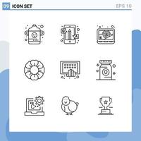 User Interface Pack of 9 Basic Outlines of phone digital computer apps nature Editable Vector Design Elements