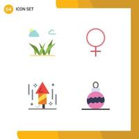 Pack of 4 creative Flat Icons of grass party spring sign new year Editable Vector Design Elements