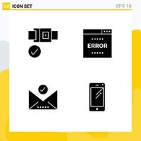 Set of 4 Commercial Solid Glyphs pack for belt email error page select Editable Vector Design Elements