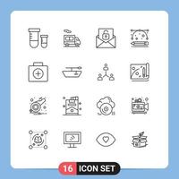 Universal Icon Symbols Group of 16 Modern Outlines of medical briefcase email drawing tools designing tools Editable Vector Design Elements