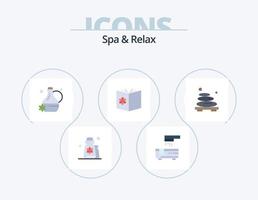 spa y relajarse plano icono paquete 5 5 icono diseño. caliente. mezcla. ducha. aprender. libro vector