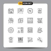 Pictogram Set of 16 Simple Outlines of wedding love science and computing ring gadget Editable Vector Design Elements
