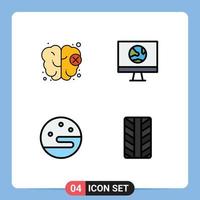 4 Filledline Flat Color concept for Websites Mobile and Apps brain night app internet tires Editable Vector Design Elements