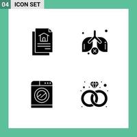 Group of 4 Solid Glyphs Signs and Symbols for file washing lungs machine present Editable Vector Design Elements
