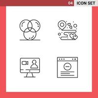 4 User Interface Line Pack of modern Signs and Symbols of coding party development location search Editable Vector Design Elements