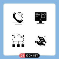 Stock Vector Icon Pack of 4 Line Signs and Symbols for call network services monitor internet Editable Vector Design Elements