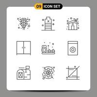 9 User Interface Outline Pack of modern Signs and Symbols of hobby wardrobe power interior greenhouse Editable Vector Design Elements