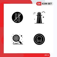 Set of 4 Commercial Solid Glyphs pack for food database spoon co tower search Editable Vector Design Elements