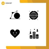 4 User Interface Solid Glyph Pack of modern Signs and Symbols of bicycle heart wheel network finance Editable Vector Design Elements