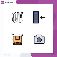 Group of 4 Filledline Flat Colors Signs and Symbols for audio delivery connection data camera Editable Vector Design Elements