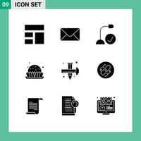 Pictogram Set of 9 Simple Solid Glyphs of draw art devices sweets food Editable Vector Design Elements