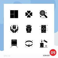 Pack of 9 creative Solid Glyphs of fast cup search coffee safe Editable Vector Design Elements