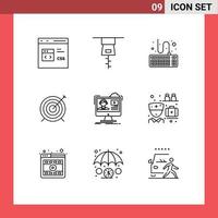 Set of 9 Modern UI Icons Symbols Signs for media tutorials keyboard focus dart Editable Vector Design Elements