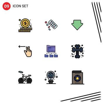 usuario interfaz paquete de 9 9 básico línea de relleno plano colores de hueso red abajo carpetas izquierda editable vector diseño elementos