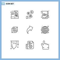Set of 9 Modern UI Icons Symbols Signs for right arrow document shepping delivrey Editable Vector Design Elements