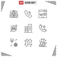 Modern Set of 9 Outlines and symbols such as buildings thinking media shield design Editable Vector Design Elements