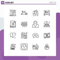 Pack of 16 creative Outlines of audio office scene drawer book Editable Vector Design Elements