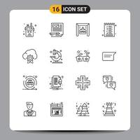 Pack of 16 creative Outlines of coding options pen menu food Editable Vector Design Elements