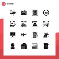 16 Thematic Vector Solid Glyphs and Editable Symbols of dollar e commerce tac sms game Editable Vector Design Elements