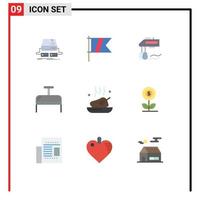 Set of 9 Modern UI Icons Symbols Signs for dinner travel flag luggage blender Editable Vector Design Elements