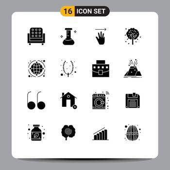 16 Universal Solid Glyphs Set for Web and Mobile Applications business global hand cursor globe leaf Editable Vector Design Elements