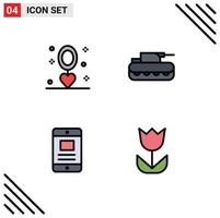 Filledline Flat Color Pack of 4 Universal Symbols of celebration mobile necklace military online Editable Vector Design Elements