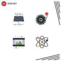 Editable Vector Line Pack of 4 Simple Flat Icons of solar play store technology pump reel Editable Vector Design Elements