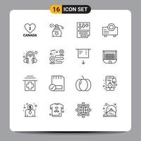 Group of 16 Outlines Signs and Symbols for destination technology page intelligent presentation Editable Vector Design Elements