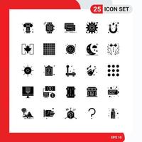 Solid Glyph Pack of 25 Universal Symbols of magnet education card setting gear Editable Vector Design Elements
