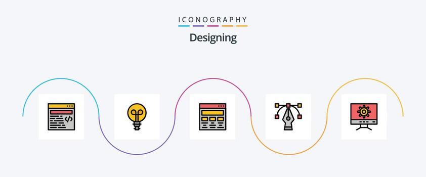 Designing Line Filled Flat 5 Icon Pack Including . setting. graphic design. computer. graphic vector
