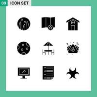 Pack of 9 Modern Solid Glyphs Signs and Symbols for Web Print Media such as table dinner house diner sleep Editable Vector Design Elements