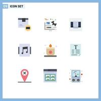 9 User Interface Flat Color Pack of modern Signs and Symbols of sauna showcase setting music table Editable Vector Design Elements