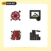 Set of 4 Modern UI Icons Symbols Signs for flower apartment image bacon house Editable Vector Design Elements