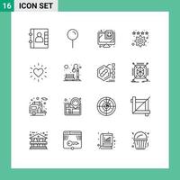 16 User Interface Outline Pack of modern Signs and Symbols of valentine heart monitor settings favorite Editable Vector Design Elements