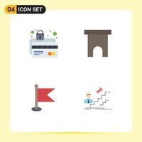 Editable Vector Line Pack of 4 Simple Flat Icons of atm card store lock institute building location Editable Vector Design Elements